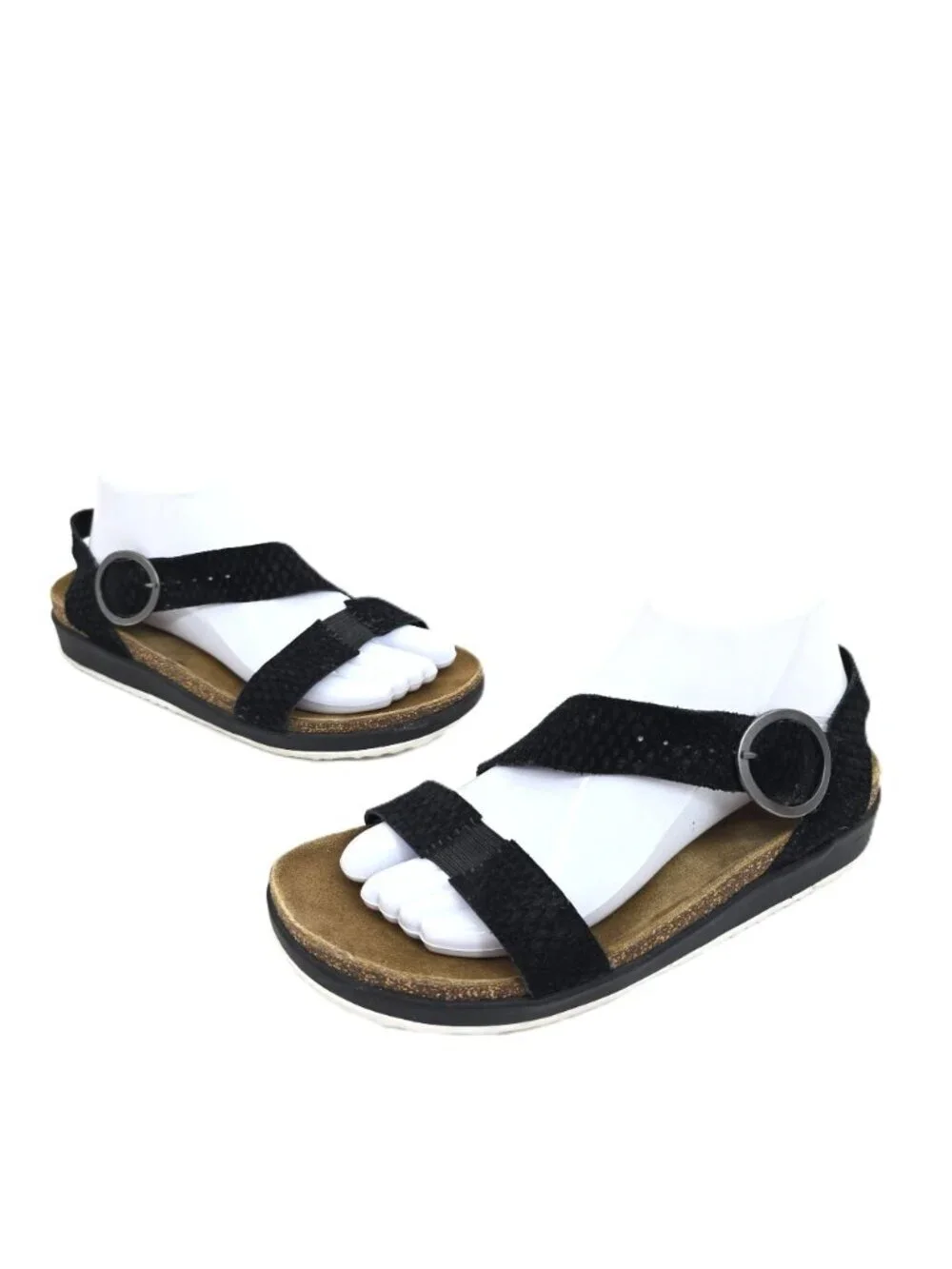 Aetrex Adrianna Snake Textured Quarter Strap Black Cork Comfort Sandals 7.5 / 8